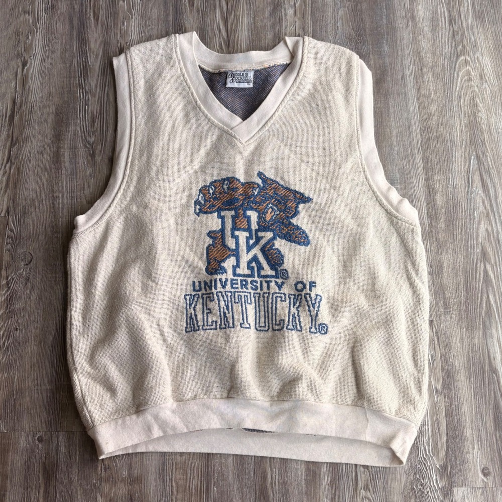 Vntg university of Kentucky Wildcat Tapestry Style Jacquard Knit Sweater Vest XL